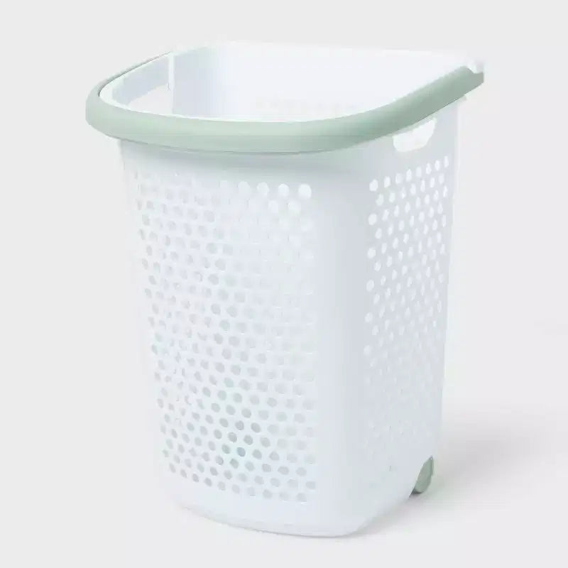Rolling Hamper White with Daydream Green Handles - Brightroom™