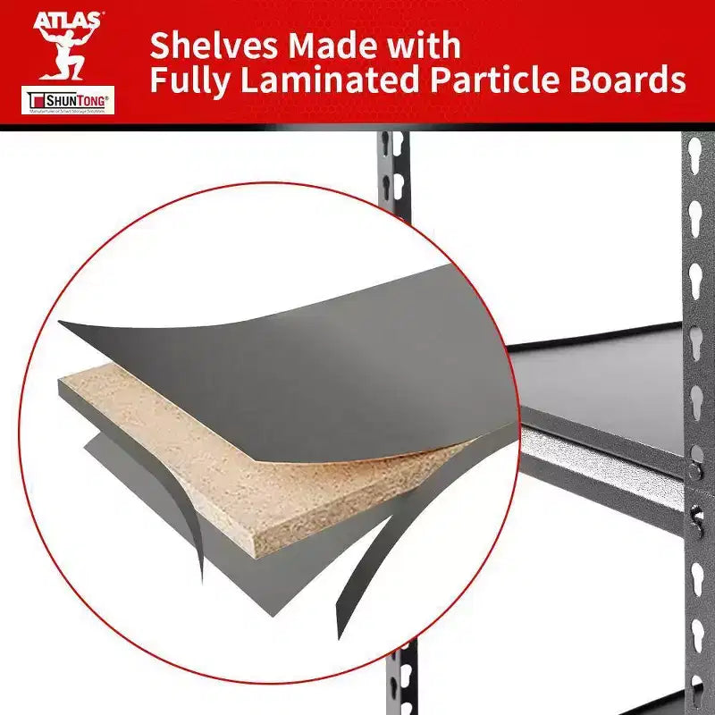 Étagère Atlas à 5 niveaux 36"x18"x72" 4000lbs, en acier sans boulons avec plateau en stratifié, gris foncé