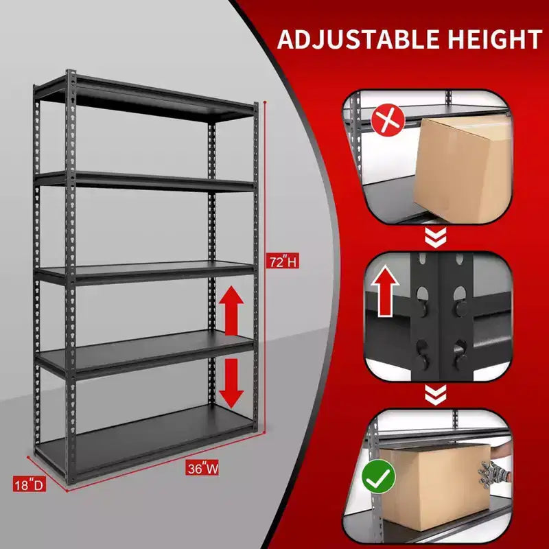 Étagère Atlas à 5 niveaux 36"x18"x72" 4000lbs, en acier sans boulons avec plateau en stratifié, gris foncé