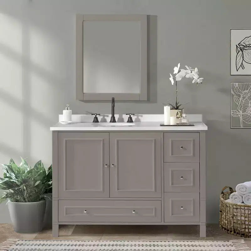 121.9 cm Williamsburg Vanity Cabinet Gray: Wood Frame, Universal Storage, 1 Shelf, 47.2 kg
