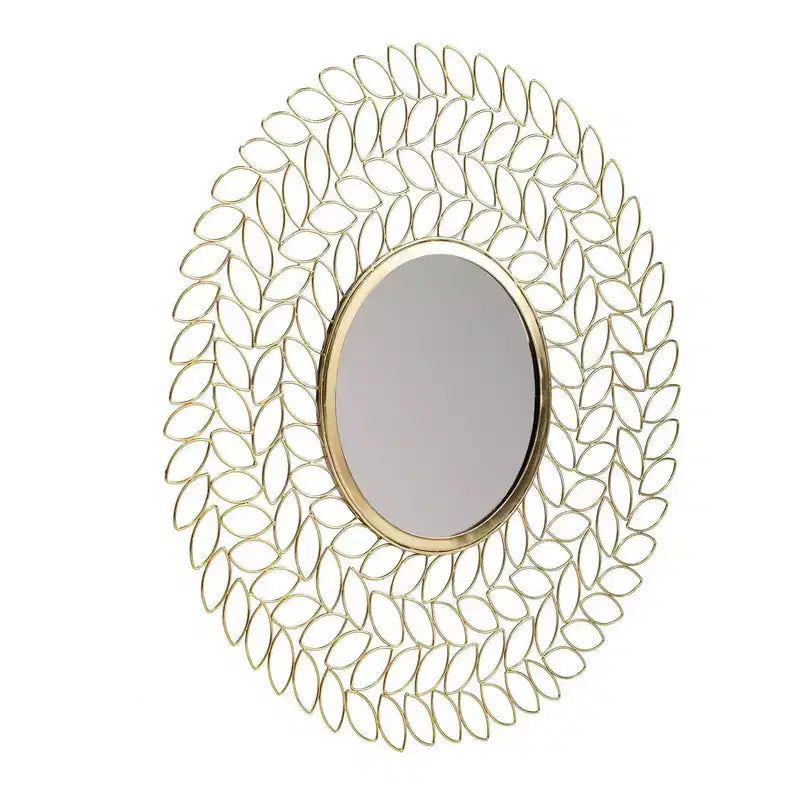 Gold Leaf Wall Mirror: 71.1 cm Round, Modern Style, Metal Frame