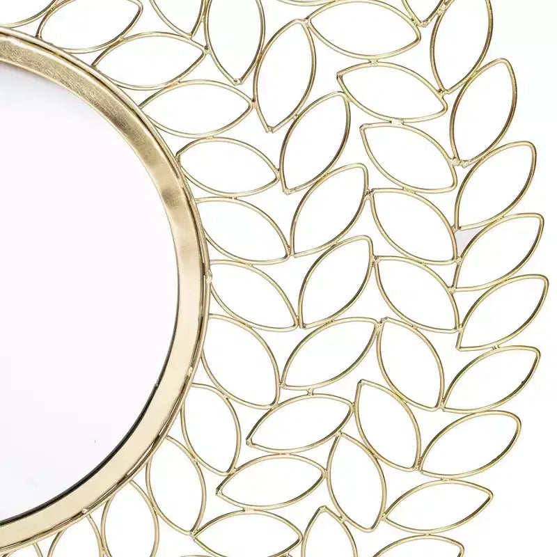 Gold Leaf Wall Mirror: 71.1 cm Round, Modern Style, Metal Frame