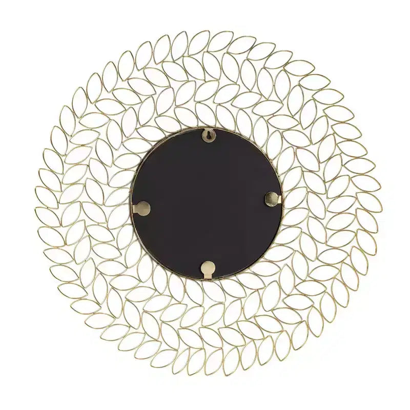 Gold Leaf Wall Mirror: 71.1 cm Round, Modern Style, Metal Frame