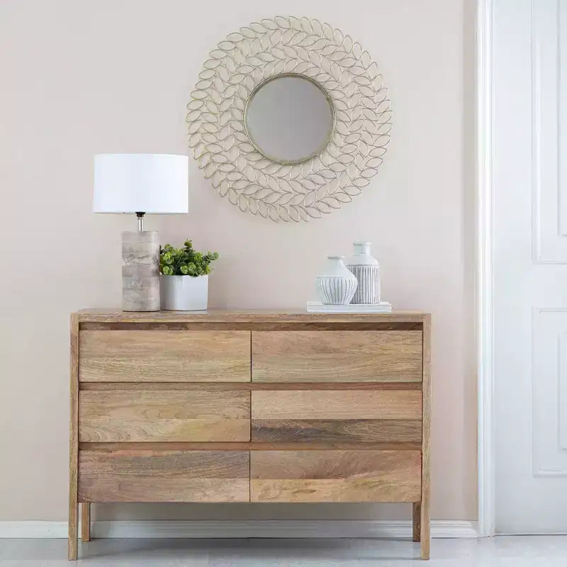Gold Leaf Wall Mirror: 71.1 cm Round, Modern Style, Metal Frame