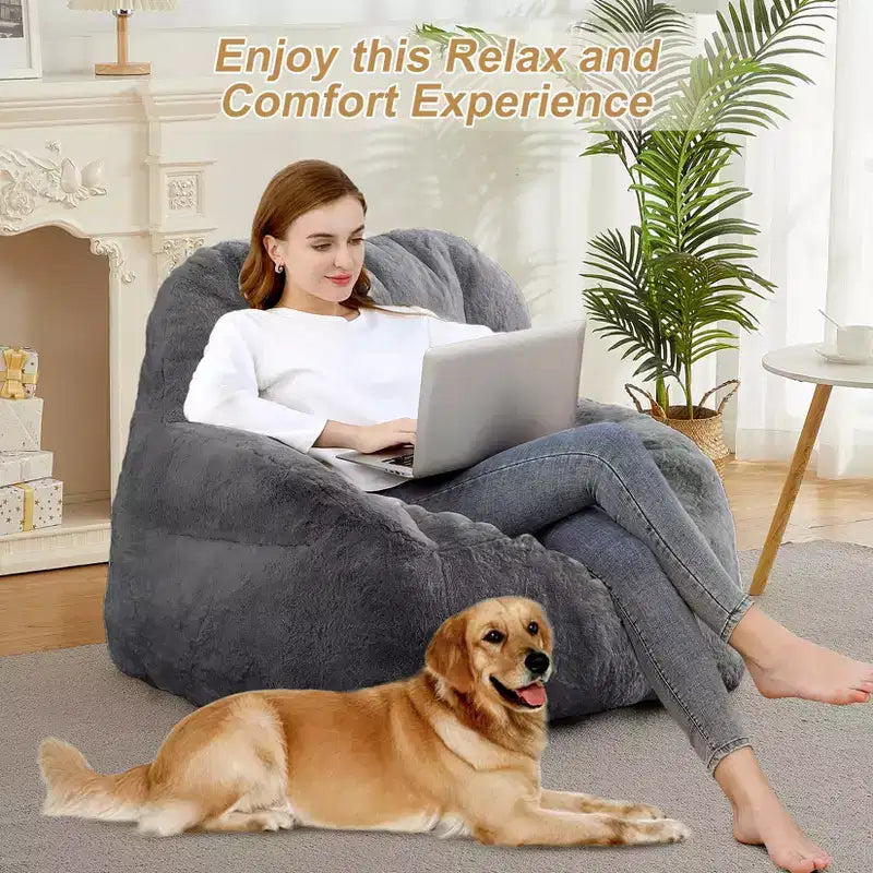 Giant Bean Bag Chair – Faux Fur, Foam Filled, for Adults