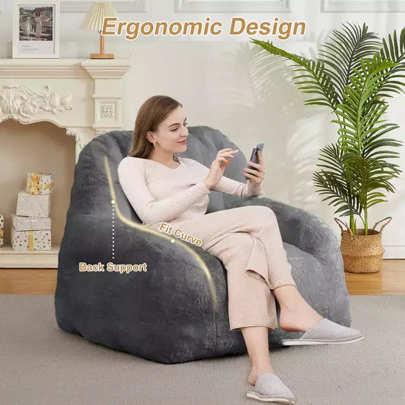 Giant Bean Bag Chair – Faux Fur, Foam Filled, for Adults