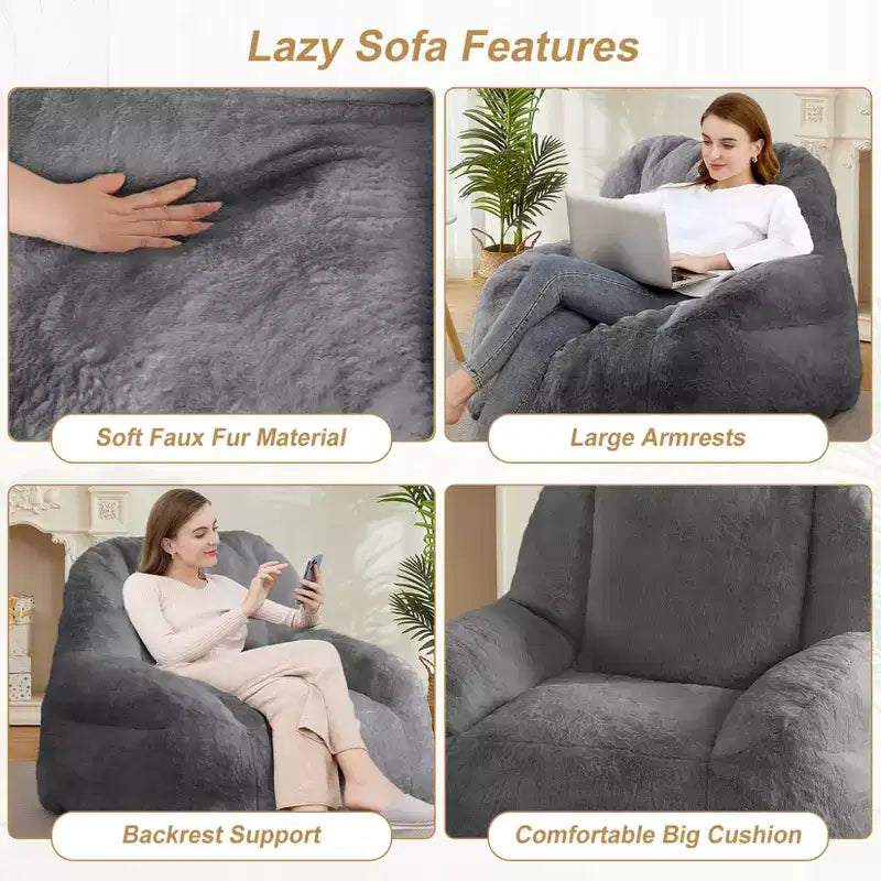 Giant Bean Bag Chair – Faux Fur, Foam Filled, for Adults