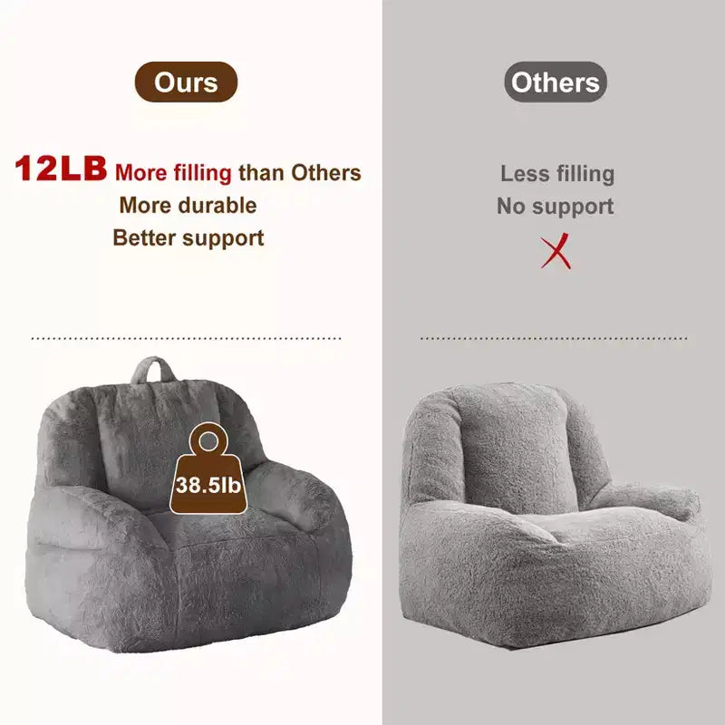 Giant Bean Bag Chair – Faux Fur, Foam Filled, for Adults