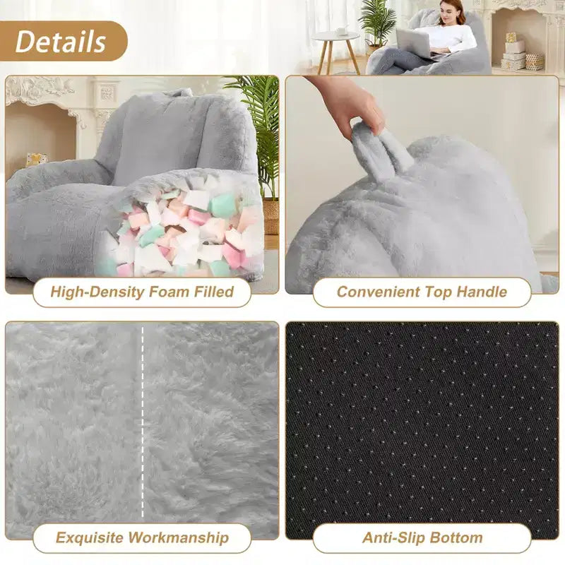 Giant Bean Bag Chair – Faux Fur, Foam Filled, for Adults