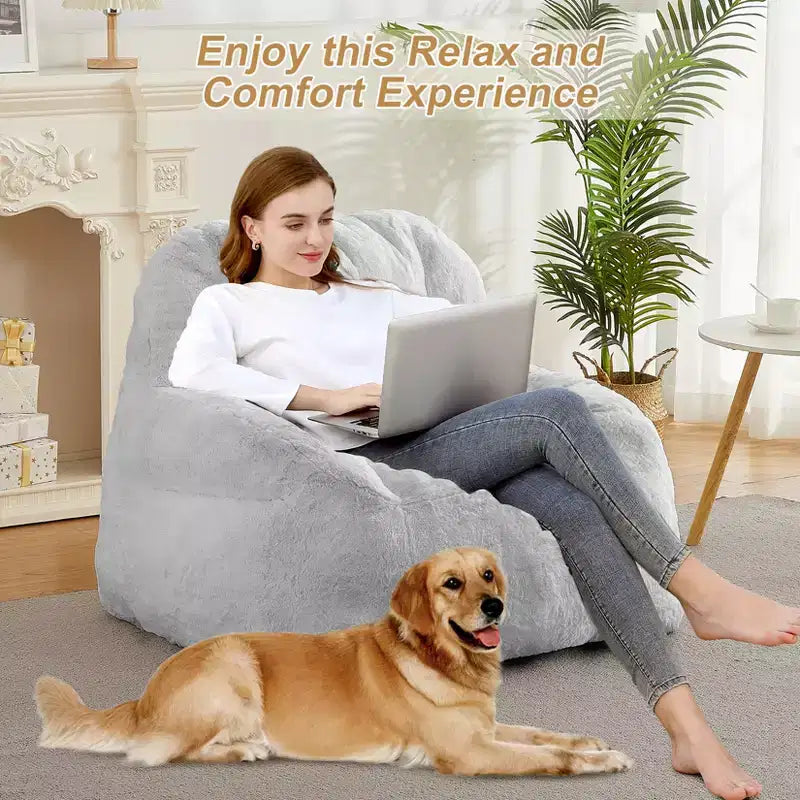 Giant Bean Bag Chair – Faux Fur, Foam Filled, for Adults