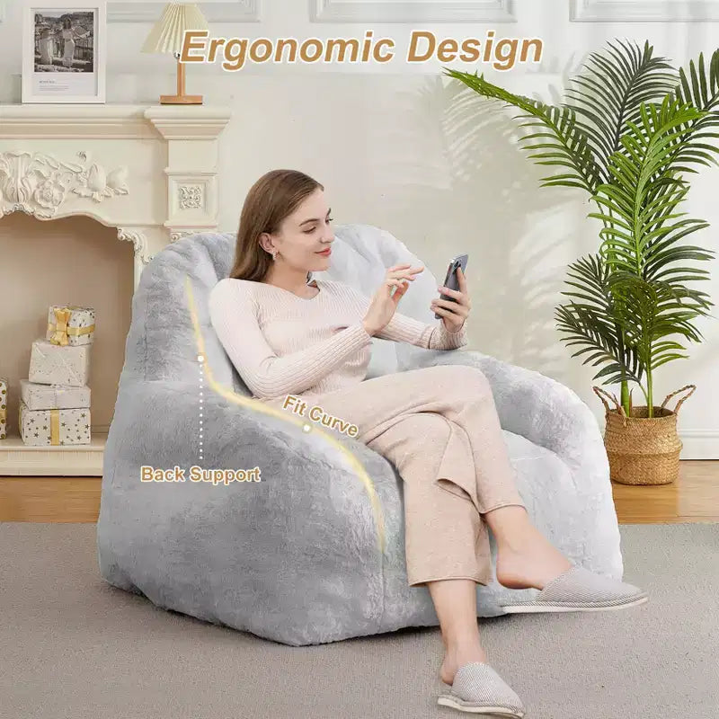 Giant Bean Bag Chair – Faux Fur, Foam Filled, for Adults