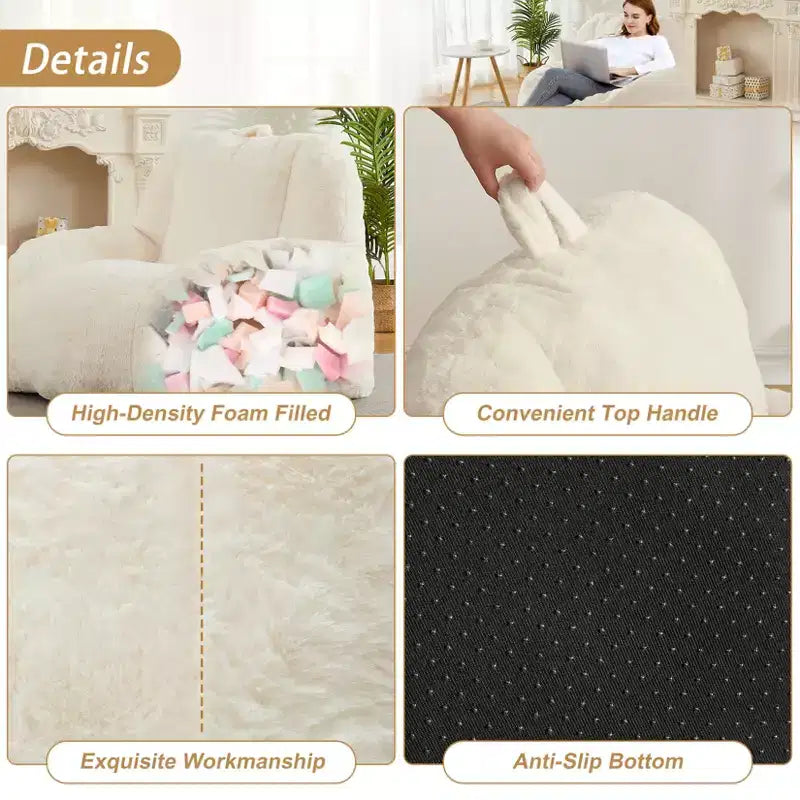 Giant Bean Bag Chair – Faux Fur, Foam Filled, for Adults