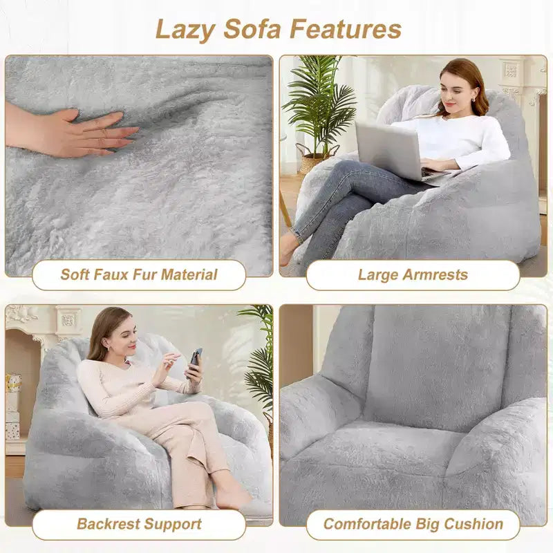Giant Bean Bag Chair – Faux Fur, Foam Filled, for Adults