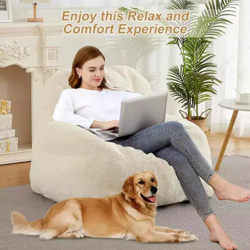 Giant Bean Bag Chair – Faux Fur, Foam Filled, for Adults