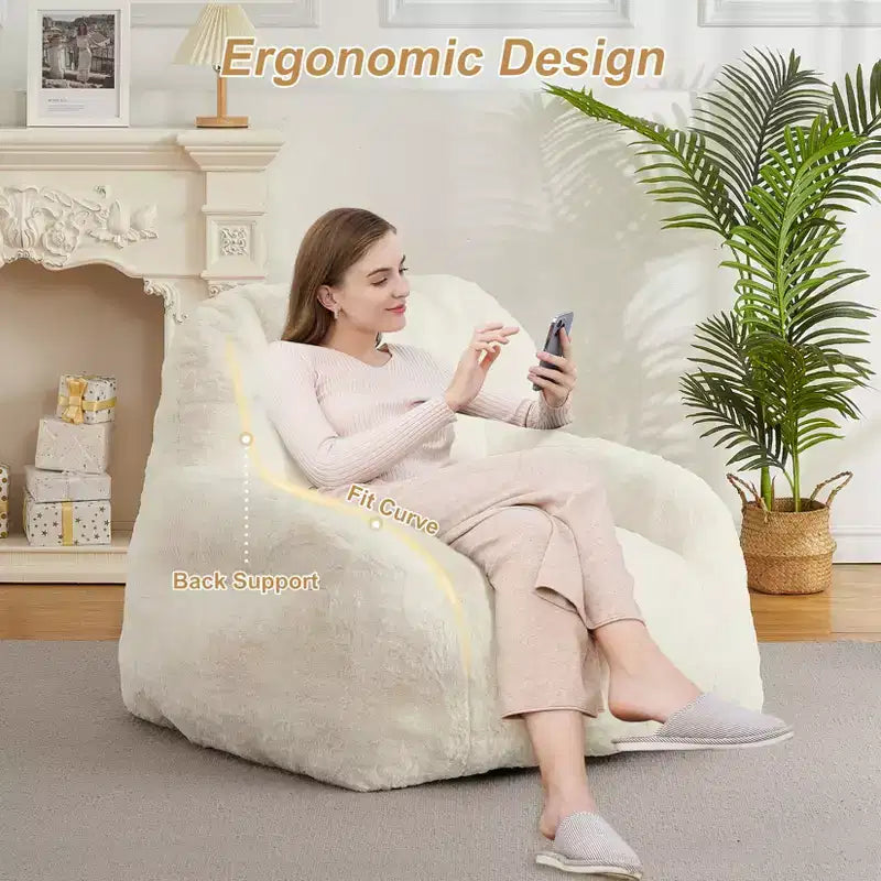 Giant Bean Bag Chair – Faux Fur, Foam Filled, for Adults
