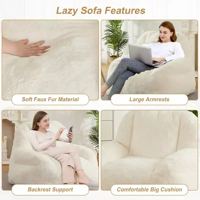 Giant Bean Bag Chair – Faux Fur, Foam Filled, for Adults