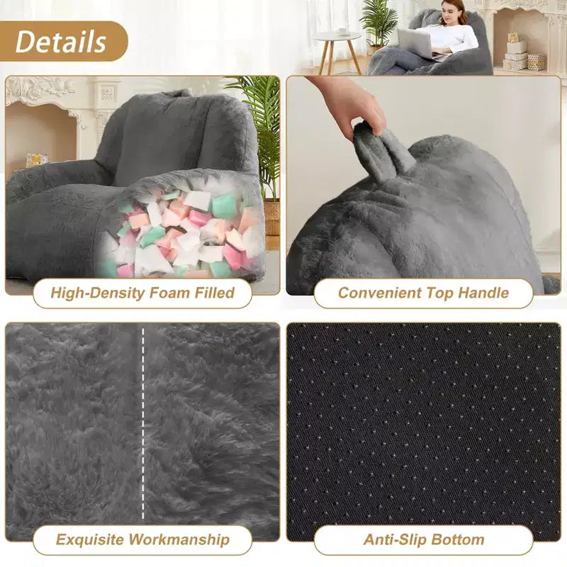Giant Bean Bag Chair – Faux Fur, Foam Filled, for Adults