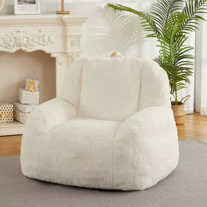 Giant Bean Bag Chair, Faux Fur Bean Bag Couch, Bean Bag Chair for Adults, Lazy Sofa Floor Sofa w Handle, Bean Bag for Gaming&Reading