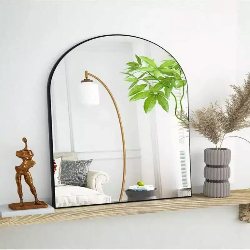 Black/Gold Arched Metal Wall Mirror, 66.0 × 96.5 cm