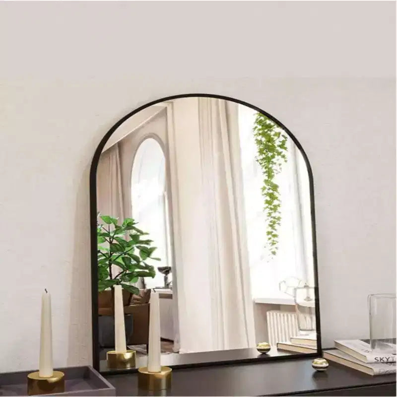 Black/Gold Arched Metal Wall Mirror, 66.0 × 96.5 cm