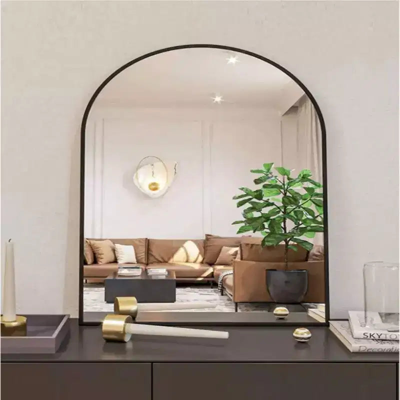 Black/Gold Arched Metal Wall Mirror, 66.0 × 96.5 cm