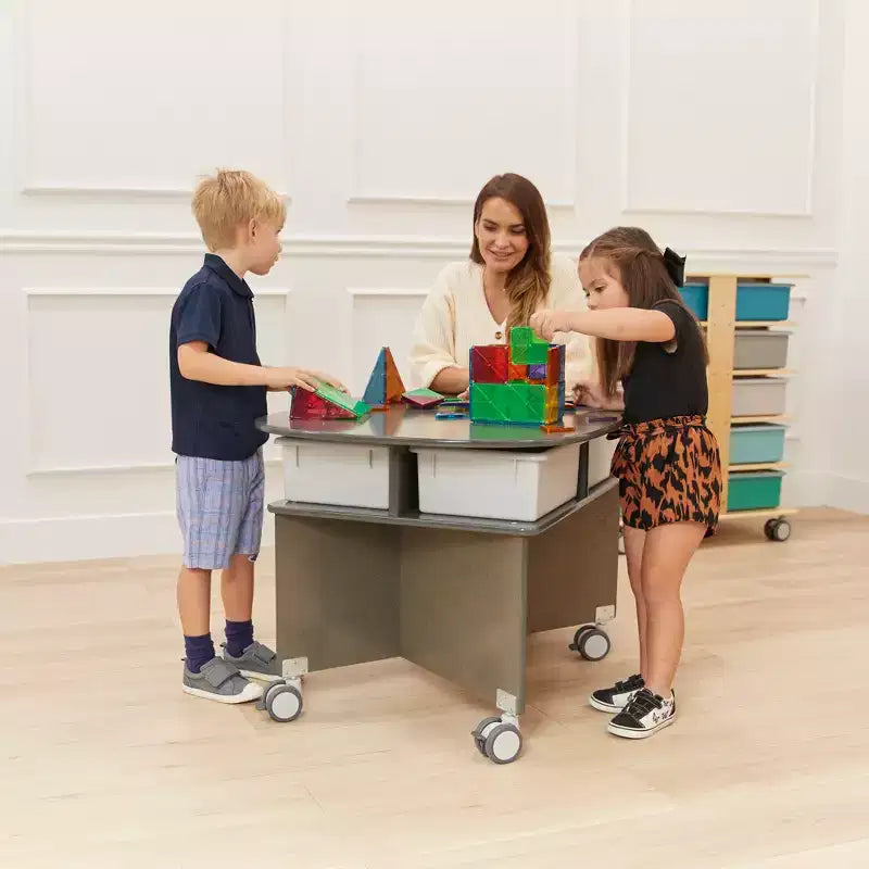 Mobile Collaboration Table with Storage, Multipurpose Furniture