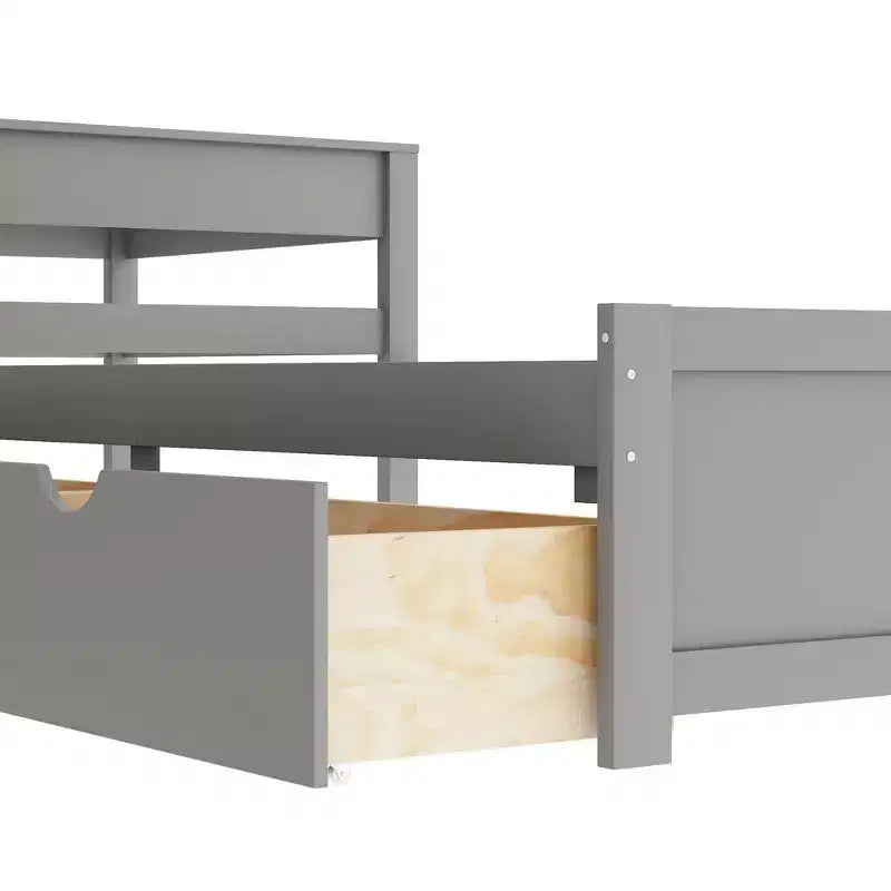 L-Shaped Platform Bed for an approx. 97 × 191 cm mattress with Trundle and Drawers Linked with Built-in Desk, Gray