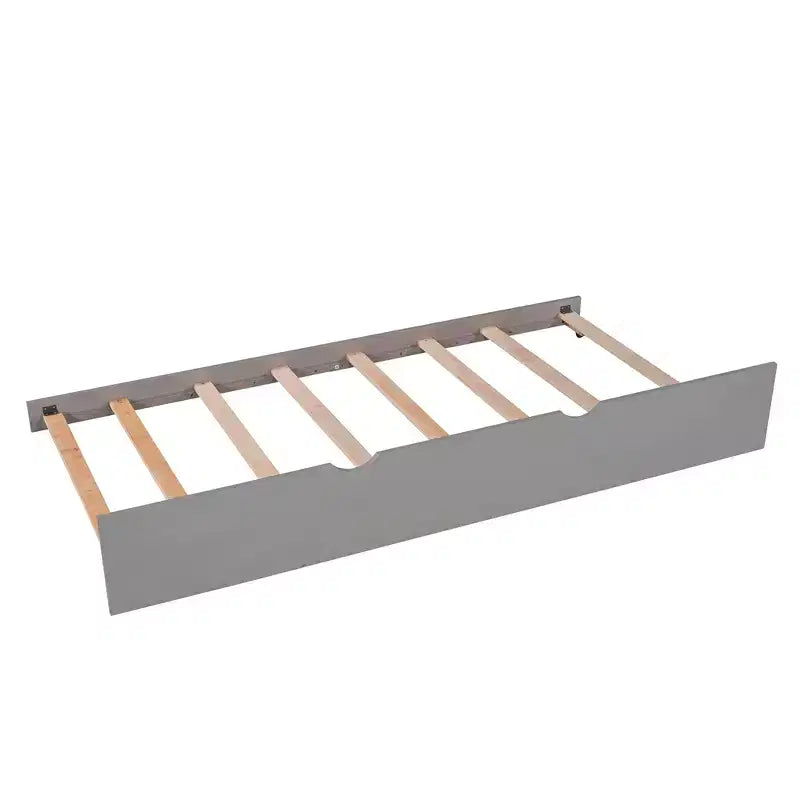 L-Shaped Platform Bed for an approx. 97 × 191 cm mattress with Trundle and Drawers Linked with Built-in Desk, Gray