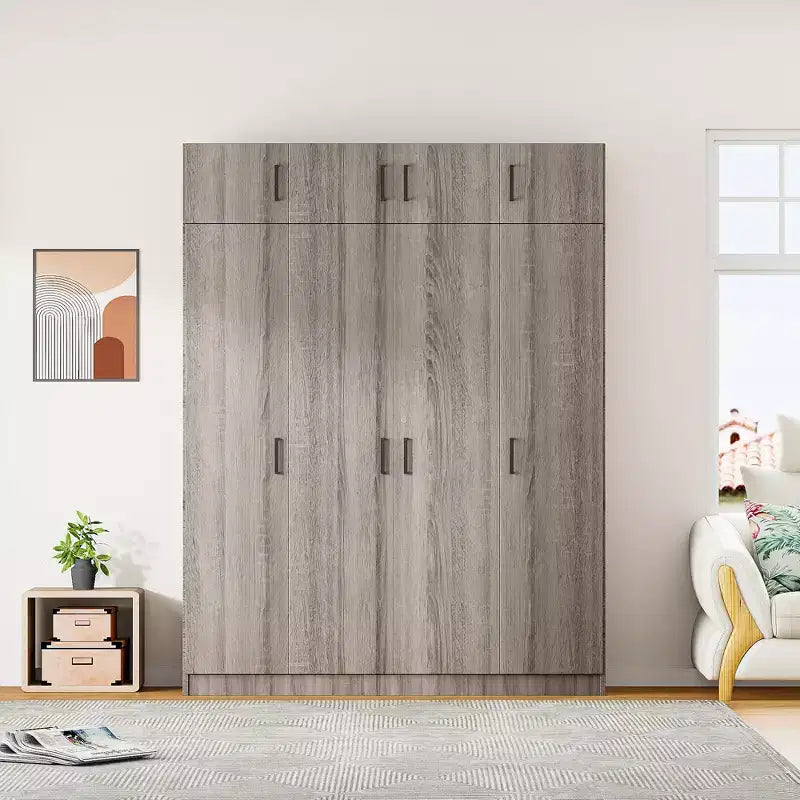 4-Door Wardrobe/Armoire with 1 Drawer and Top Cabinets