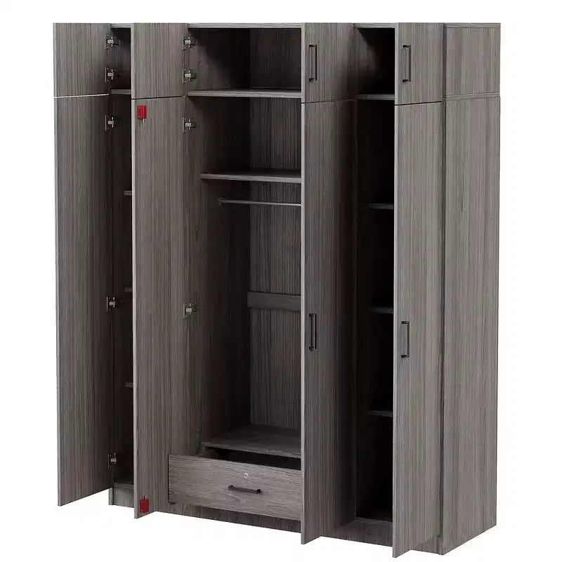 4-Door Wardrobe/Armoire with 1 Drawer and Top Cabinets