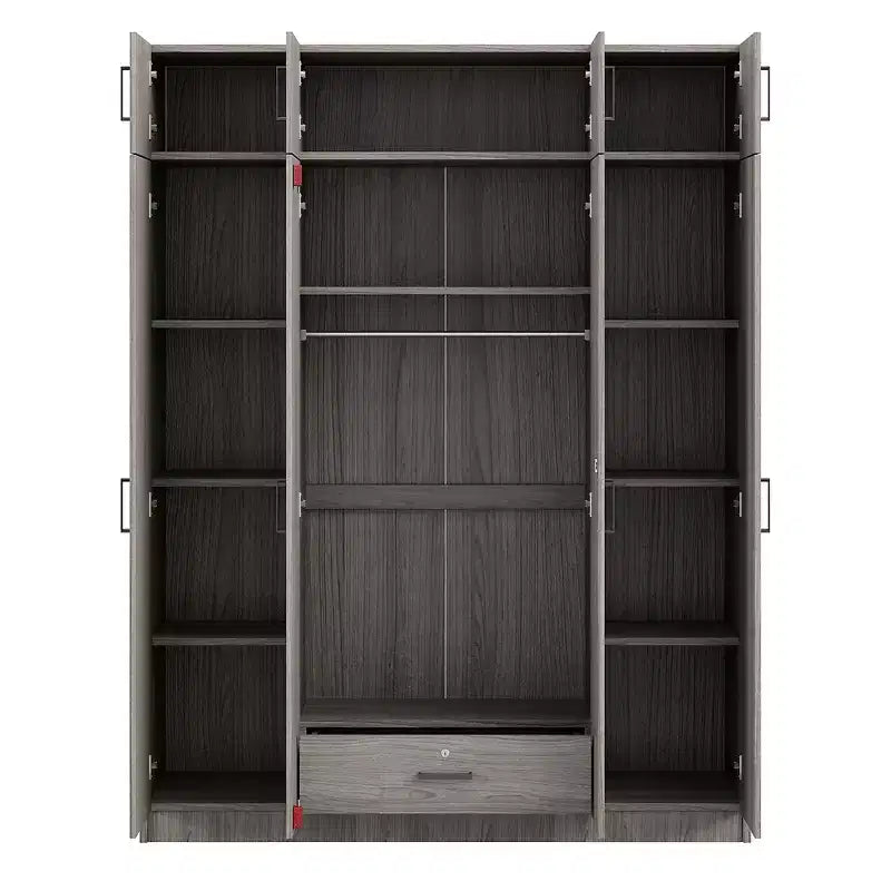 4-Door Wardrobe/Armoire with 1 Drawer and Top Cabinets