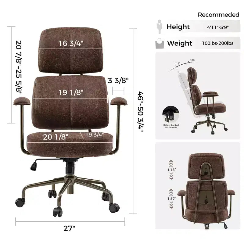 EUREKA ERGONOMIC Cameron, Chaise de bureau dossier haut en tissu suède synthétique