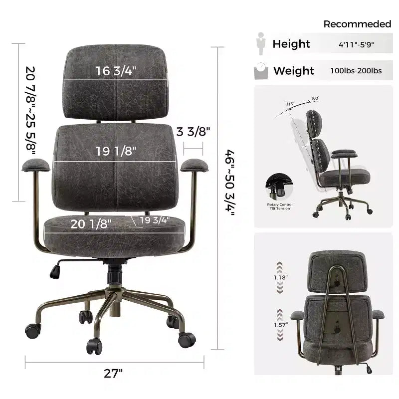 EUREKA ERGONOMIC Cameron, Chaise de bureau dossier haut en tissu suède synthétique