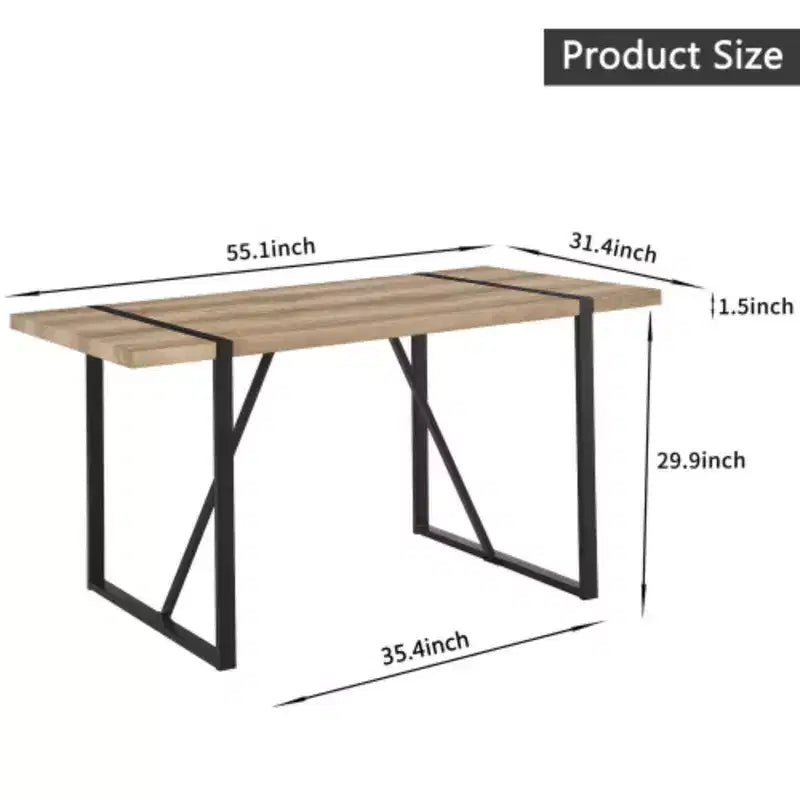 Table à manger industrielle rustique pour 4 à 6 personnes, plateau en bois de 3,8 cm d'épaisseur, pieds en métal, décoration polyvalente