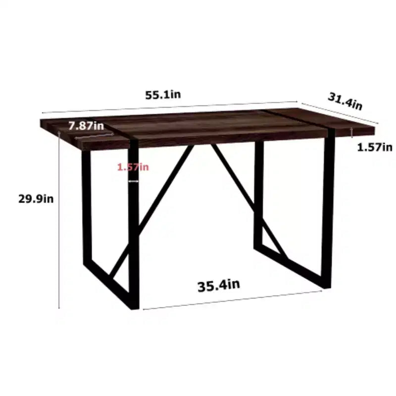 Table à manger industrielle rustique pour 4 à 6 personnes, plateau en bois de 3,8 cm d'épaisseur, pieds en métal, décoration polyvalente