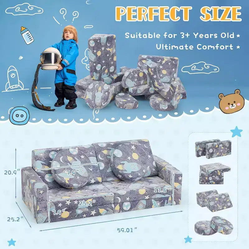 Canapé de Jeu Modulable 12 Pièces Lumineux dans le Noir pour Enfants, 2 Places