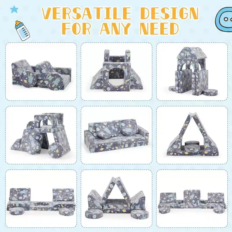 Canapé de Jeu Modulable 12 Pièces Lumineux dans le Noir pour Enfants, 2 Places