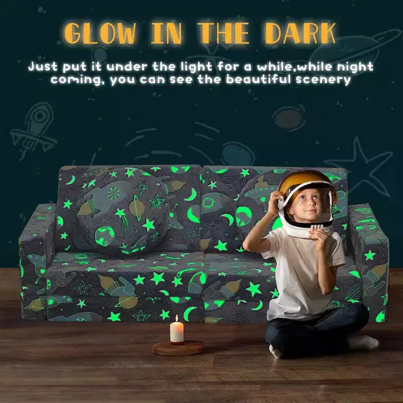 Canapé de Jeu Modulable 12 Pièces Lumineux dans le Noir pour Enfants, 2 Places