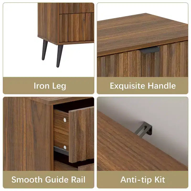 Commode 6 tiroirs cannelés marron de style Mid-Century Modern