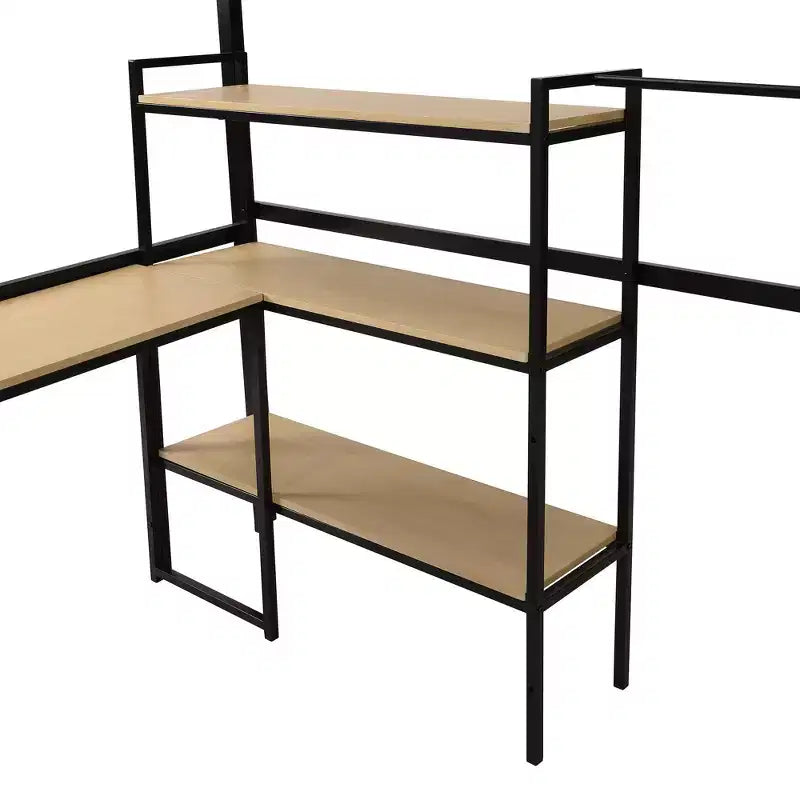 Lit mezzanine double/grand format avec bureau, escalier et étagères de rangement, cadre de lit mezzanine en métal - ModernLuxe