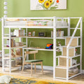 Twin/Full Size Loft Bed with Desk, Staircase and Storage Shelves, Metal Loft Bed Frame - ModernLuxe