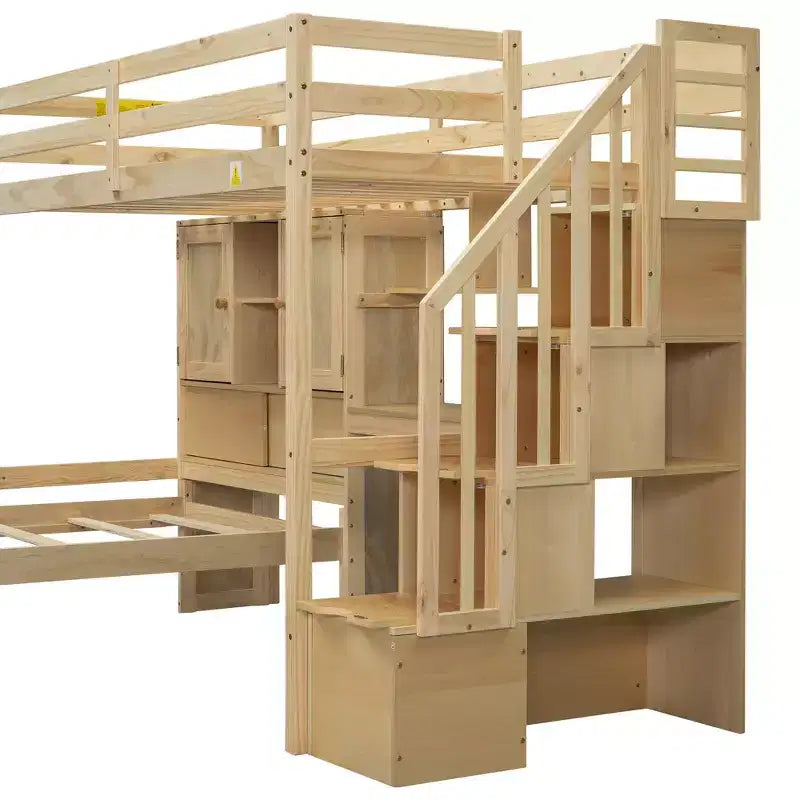 Lit superposé Whisen 94,4''L x 92''L, deux places, avec bureau intégré et escalier, compartiments de rangement et étagères
