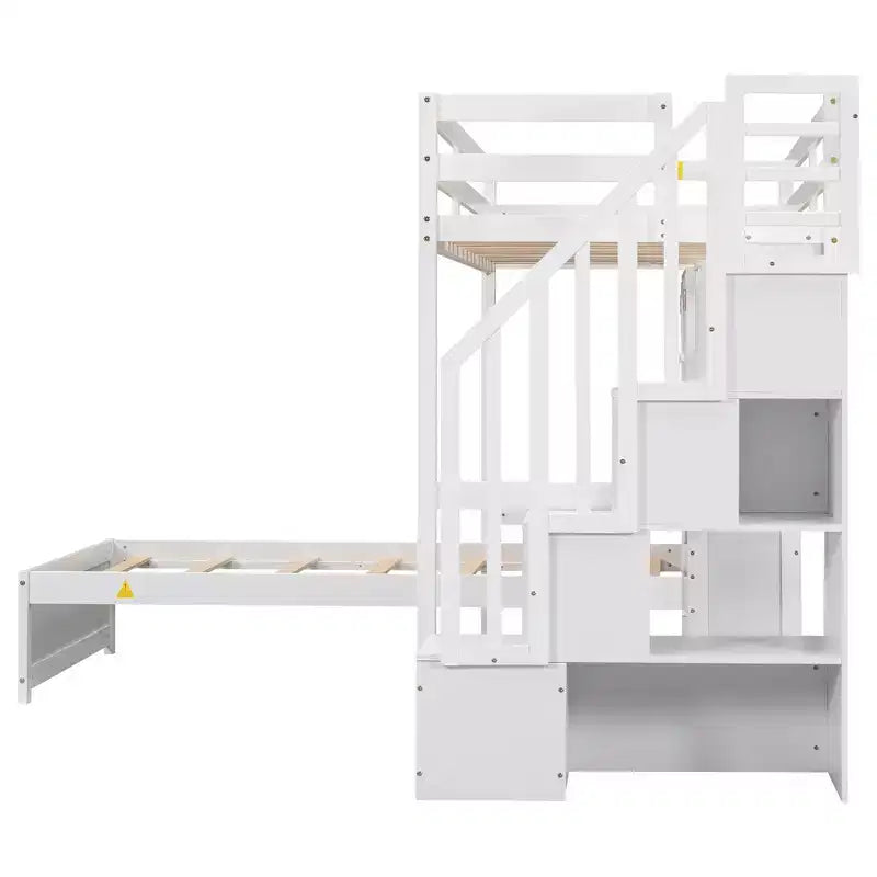 Lit superposé Whisen 94,4''L x 92''L, deux places, avec bureau intégré et escalier, compartiments de rangement et étagères