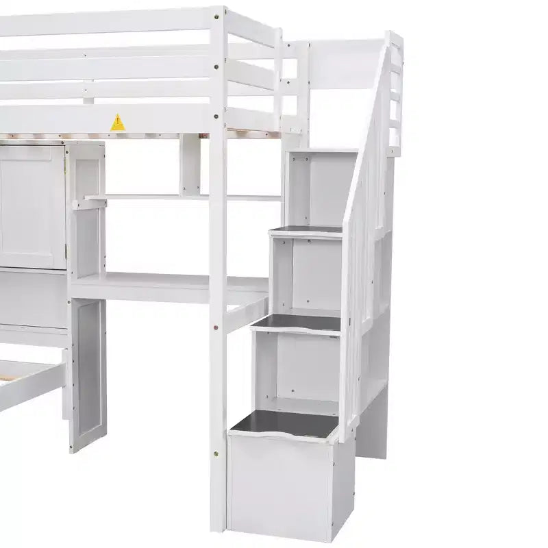 Lit superposé Whisen 94,4''L x 92''L, deux places, avec bureau intégré et escalier, compartiments de rangement et étagères