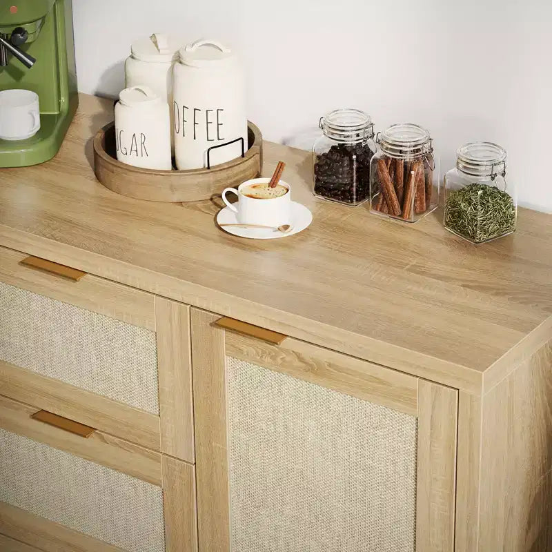 Bahut Garvee en rotin avec 3 tiroirs, meuble de rangement avec étagère réglable, meuble en bois pour salon, cuisine, entrée