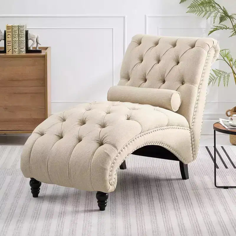 Mjkone Button-Tufted Chaise Lounge Chair, Sofa Chaise Chair Indoor