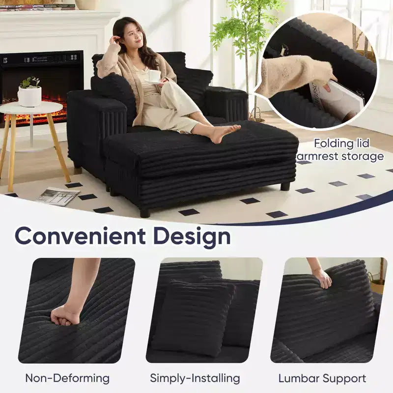 Mjkone 43 W Chaise Longue Intérieure Surdimensionnée avec Ottomane