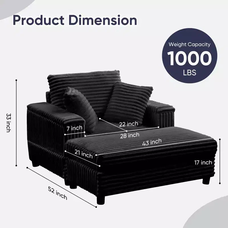 Mjkone 43 W Chaise Longue Intérieure Surdimensionnée avec Ottomane