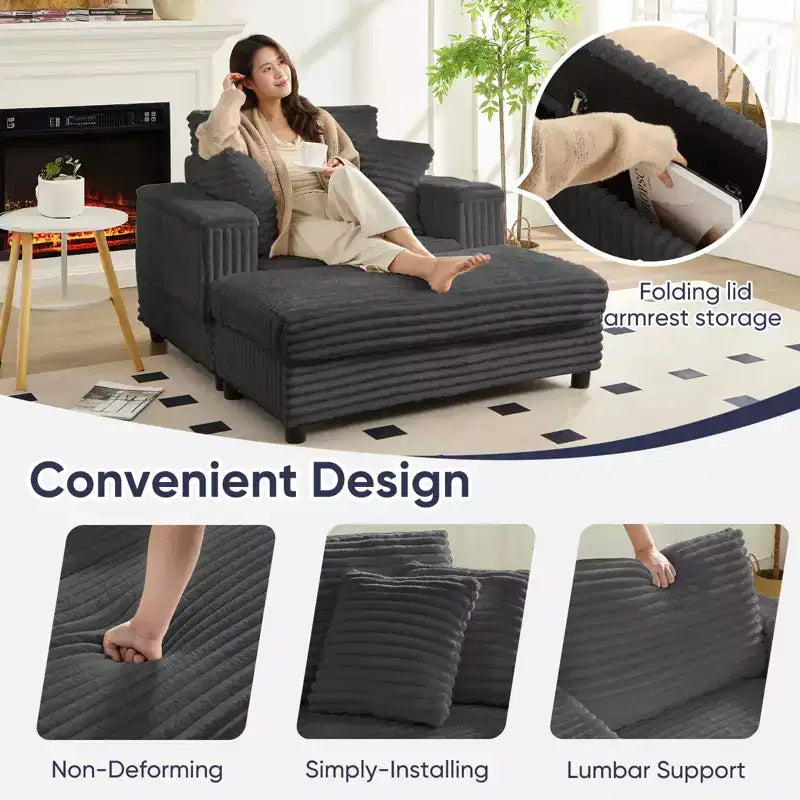 Mjkone 43 W Chaise Longue Intérieure Surdimensionnée avec Ottomane