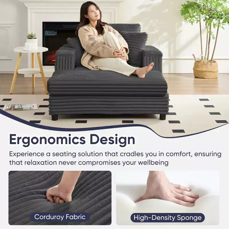 Mjkone 43 W Chaise Longue Intérieure Surdimensionnée avec Ottomane